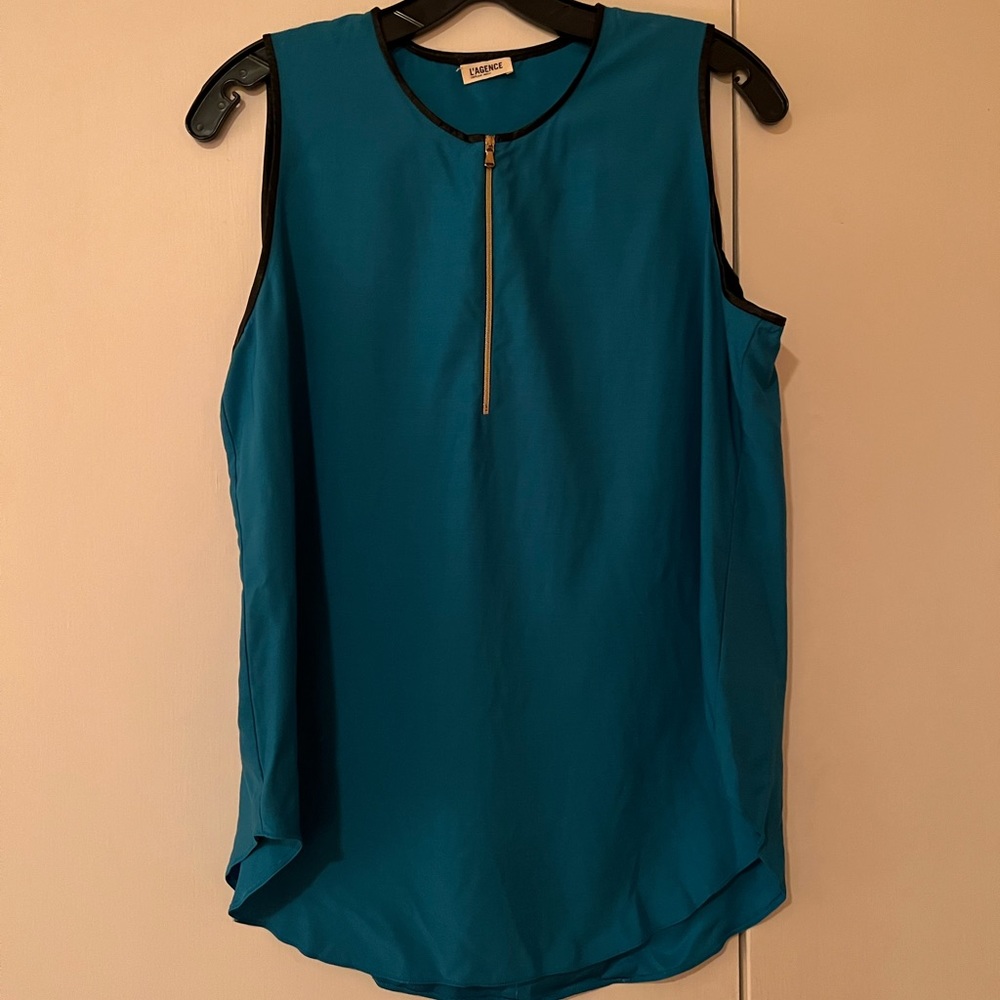 L'AGENCE Blue Zipper with Leather Trim Tank Top/Cami, Size 6